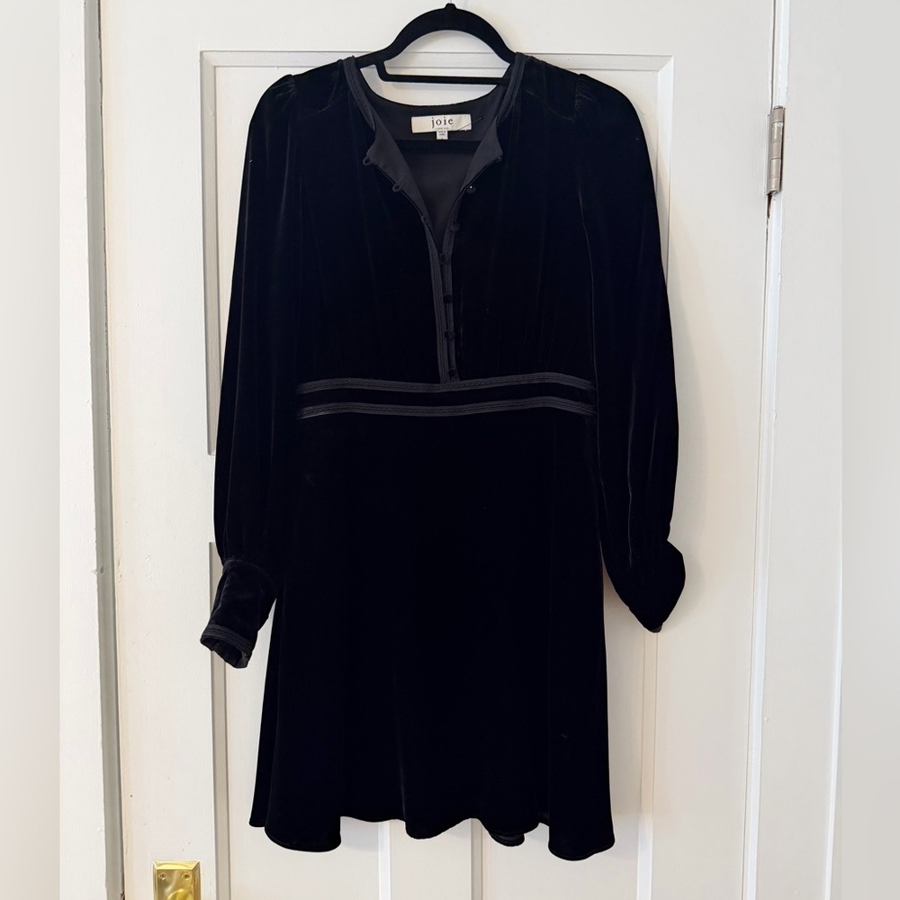 Joie Black Velvet Mini Dress with Button Placket